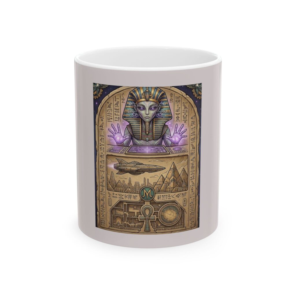 Egyptian Pharaoh Art Mug — Mystical Hieroglyphic Pyramid Coffee Cup